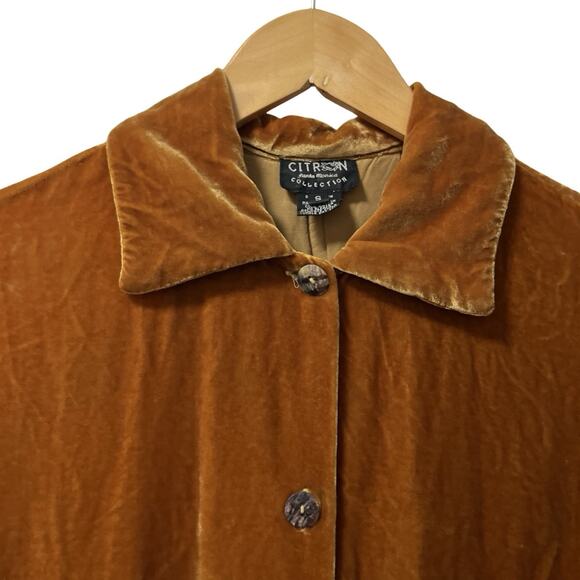 Citron Santa Monica Womens Silk Blend Velvet Button Up Top Size S Mustard Luxe - Picture 5 of 7
